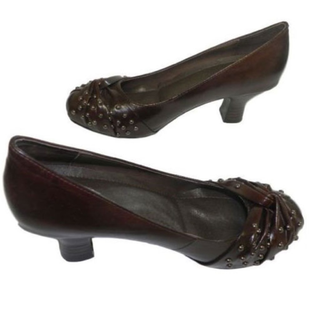 TDB Leather Women Shoes W/ Bow & Metal Studs